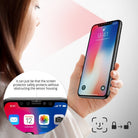 iPhone X Screen Protector | Full Cover Glass - iPhone X Screen Protector - Person holding iPhone with glass protector, highlighting unobstructed sensor housing for Face ID.