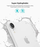 iPhone XR Camera Protector Glass [3 Pack] - White iPhone XR with camera lens protector splashed by water.