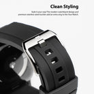 Apple Watch 49·46·45·44·42 mm | Rubber One Band - Close-up of a black ribbed rubber watch band with a silver buckle.