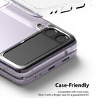 Galaxy Z Flip 3 Screen Protector | Cover Display Glass [3 Pack] - Galaxy Z Flip 3 Screen Protector - Clear glass protector applied to a purple Galaxy Z Flip 3 with a transparent case.