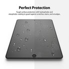 Tempered Glass | iPad - Split screen showing water beading on a protected tablet versus smudges on an unprotected surface.