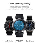 Galaxy Watch 46mm Screen Protector | Glass - Galaxy Watch 46mm Screen Protector - Three smartwatches showing compatibility with tempered glass screen protectors.
