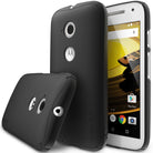 Moto E 2015 (2nd Gen.) Case | Slim - Black - A black slim phone case shown from the back and side, protecting a white Moto E.