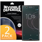 Xperia XZ1 Compact Screen Protector | Invisible Defender - Xperia XZ1 Compact Screen Protector - Invisible Defender 2-pack packaging next to a Sony smartphone with a screen protector.