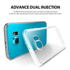 Galaxy S6 Case | Flex - Clear - A clear protective phone case placed next to a blue Galaxy S6 smartphone.
