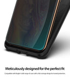 iPhone XS Max Screen Protector | Dual Easy Film - Close-up of a smartphone screen with a protective film inside a case.