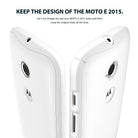 Moto E 2015 (2nd Gen.) Case | Slim - Black - Two views of a white smartphone showing the camera, logo, and side buttons.