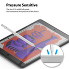 Tempered Glass | iPad - Stylus drawing on iPad screen with an inset showing pressure sensitivity on the glass surface.