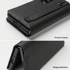 Galaxy Z Fold 3 Case | Folio Signature EZ Strap - Black textured leather case showing precise port cutouts and hinge.