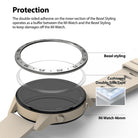 Xiaomi Mi Watch 46mm | Bezel Styling 46-01 - Exploded view of a watch bezel, adhesive ring, and smartwatch body.