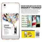 OnePlus X Case | Fusion - Smoke Black - Clear phone case with customizable inserts, showing various design examples and a QR code.
