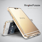 HTC One A9 Case | Fusion - Rose Gold - Two HTC One A9 phones in clear protective cases with rose gold accents.