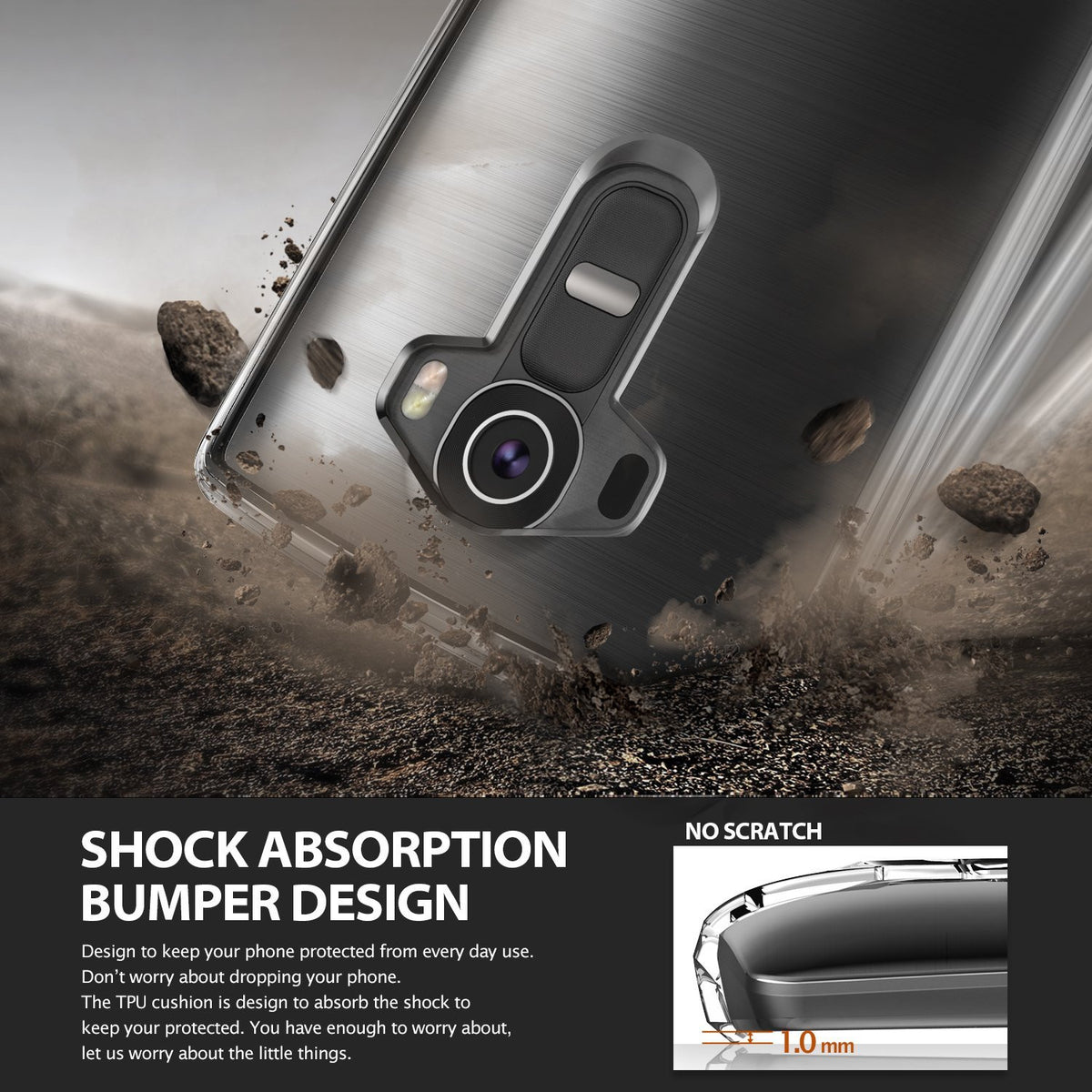 LG G4 Case | Fusion - Smoke Black - Smoke black phone case on an LG G4, shown with shock-absorbing bumper and 1.0mm edge.