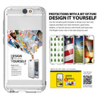 HTC One A9 Case | Fusion - Rose Gold - Clear phone case with customizable inserts, DIY design examples, and QR code.