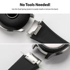 Galaxy Watch (46mm) | Rubber One Prime Band - Close-up of watch band attachment using a dual spring system for tool-free installation.