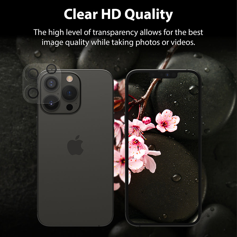 iPhone 13 Pro / 13 Pro Max | Camera Protector Glass [3 Pack] - iPhone 13 Pro with transparent lens protectors applied.