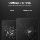 Tempered Glass | iPad - Comparison of a shattered standard screen versus a crack-resistant tempered glass screen.