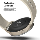 Xiaomi Mi Watch 46mm | Bezel Styling 46-01 - Close-up of a beige smartwatch with a black sensor back and side buttons.