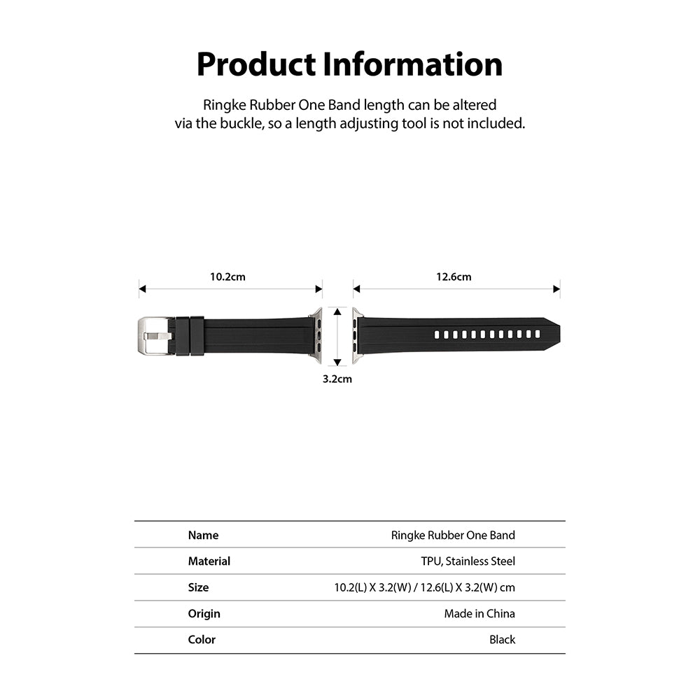 Apple Watch 49·46·45·44·42 mm | Rubber One Band - Technical diagram showing dimensions of a black watch band.