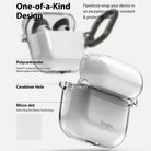 AirPods 3 Case | Hinge - Clear protective case for AirPods 3 highlighting polycarbonate material, carabiner hole, and micro-dot texture.