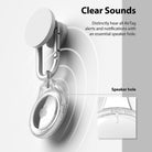 AirTag Case | Slim [4 Pack] - Clear - Clear AirTag case with carabiner showing sound waves and a cutout for the speaker.