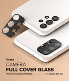 Galaxy A13 4G (LTE) | Camera Protector Glass [3 Pack] - Two white phones with black camera glass protectors applied.