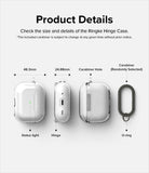 AirPods Pro 2 Case | Hinge Clear - Technical diagram showing dimensions and features of a clear AirPods Pro 2 case with a carabiner.