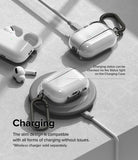 AirPods Pro 2 Case | Hinge Clear - AirPods Pro 2 in clear cases charging via wired and wireless pads with visible status lights.