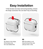 AirPods Pro 2 Case | Hinge Clear - Two-step installation guide for a clear AirPods Pro 2 case with red arrows showing placement.