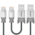 Smart Fish Charging Cable | Lightning [2 Pack] - Two Lightning to USB-A cables with gray fish-shaped strain reliefs.