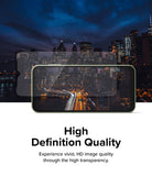 Galaxy A14 Screen Protector | Full Cover Glass - Galaxy A14 Screen Protector - Transparent glass protector hovering over a smartphone displaying a vibrant city night scene.
