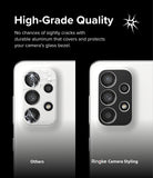 Galaxy A33 5G / A53 5G / A73 5G | Camera Styling - Comparison of a cracked phone camera lens versus one protected by a black aluminum cover.