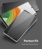 Galaxy A33 5G Screen Protector [2P] | Invisible Defender - Galaxy A33 5G Screen Protector - Two smartphones with a clear glass screen protector being applied to the display.