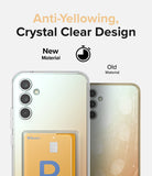 Galaxy A34 Case | Fusion Card - Comparison of a clear, scratch-free phone case versus a yellowed, scratched old case.