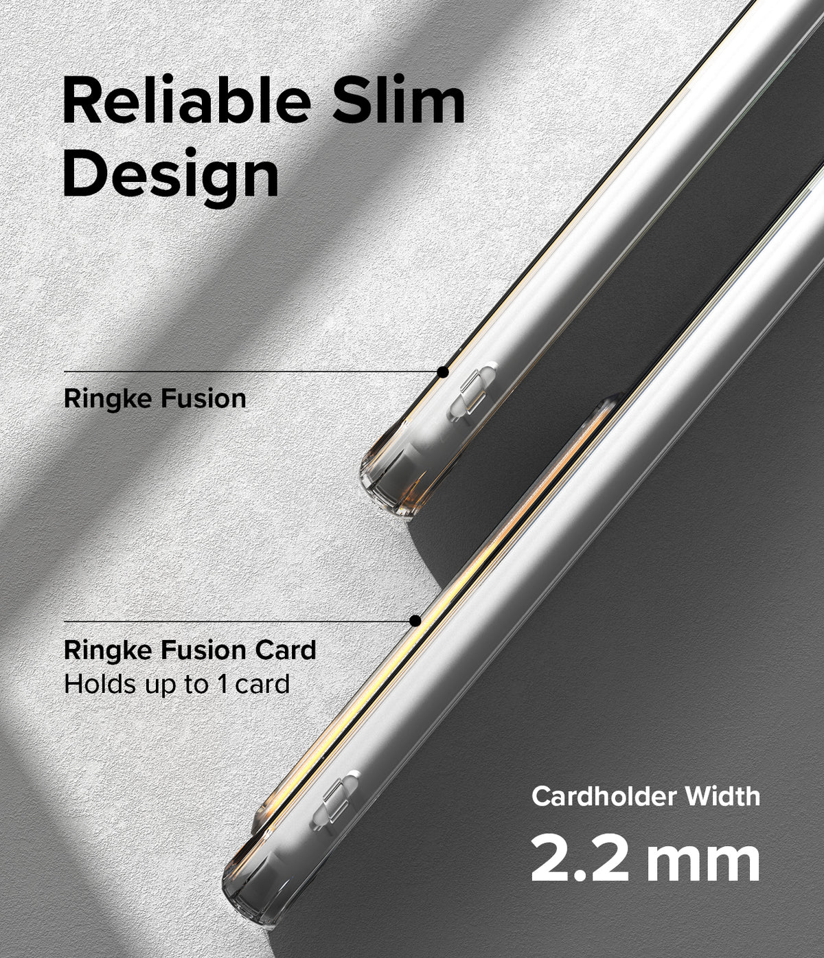 Galaxy A34 Case | Fusion Card - Side-by-side comparison of slim phone cases with a 2.2mm cardholder slot for one card.