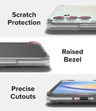 Galaxy A34 Case | Fusion Card - Three panels highlighting scratch protection, raised bezels, and precise port cutouts.