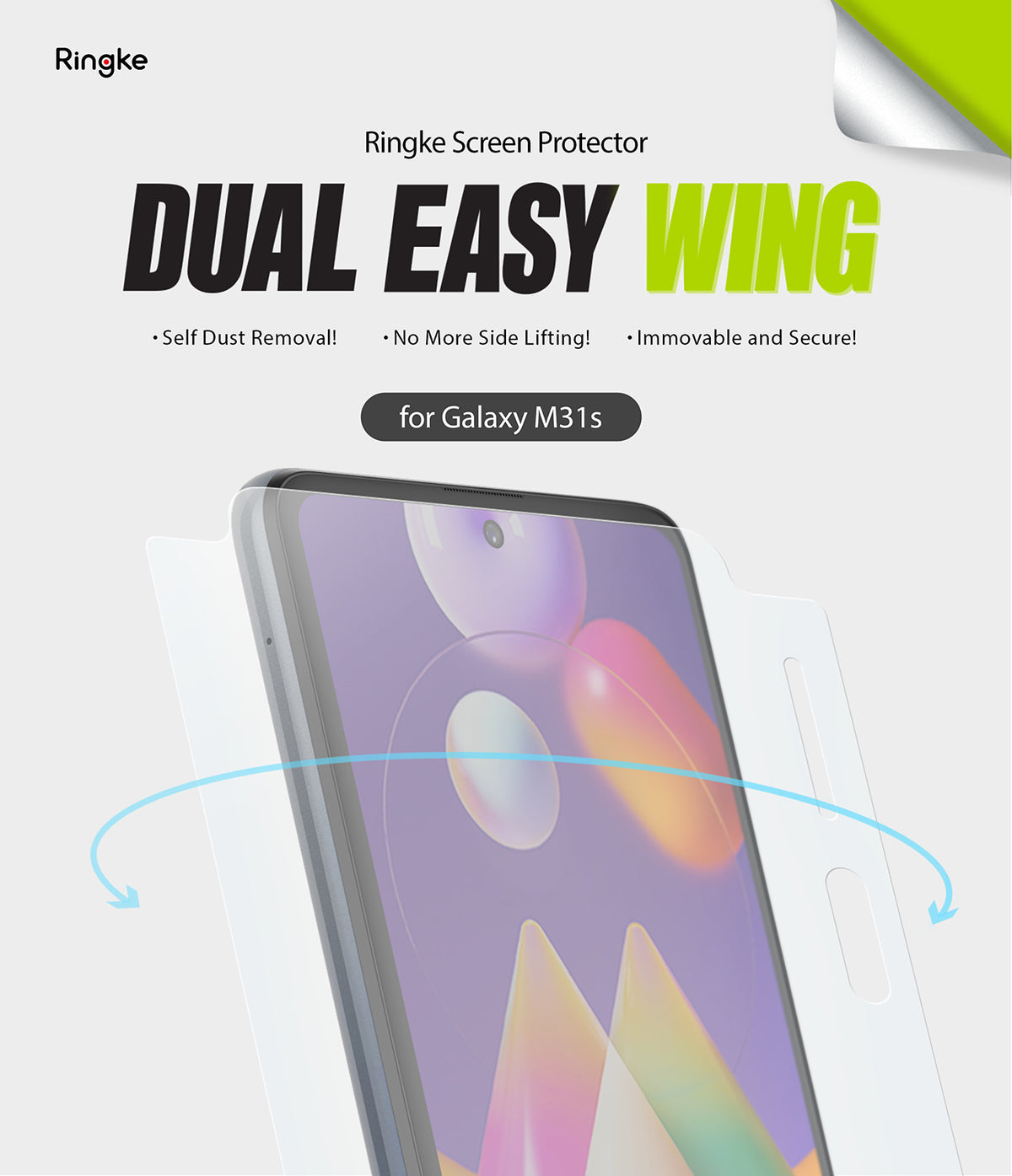 Galaxy M31s Screen Protector | Dual Easy Film - Galaxy M31s Screen Protector - Ringke Dual Easy Wing film applied to a Galaxy M31s smartphone screen.