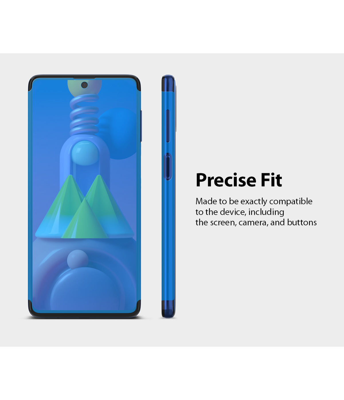 Galaxy M51 Screen Protector | Dual Easy Film - Galaxy M51 Screen Protector - Front and side views of a smartphone with a blue-tinted screen protector and precise fit.