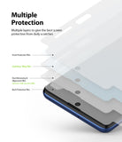 Galaxy M51 Screen Protector | Dual Easy Film - Galaxy M51 Screen Protector - Exploded view showing four layers of protective film stacked above a smartphone screen.