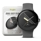 Google Pixel Watch 2 / 1 Screen Protector | Dual Easy Film (3P) - Google Pixel Watch 2 / 1 Screen Protector - A smartwatch with a partially applied clear screen protector film.