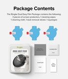 Google Pixel Watch 2 / 1 Screen Protector | Dual Easy Film (3P) - Google Pixel Watch 2 / 1 Screen Protector - Package contents showing three circular screen films, wipes, cloth, and guide.