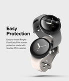 Google Pixel Watch 2 / 1 Screen Protector | Dual Easy Film (3P) - Google Pixel Watch 2 / 1 Screen Protector - Two smartwatches with flexible screen film being applied to the display.