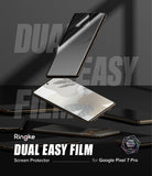 Google Pixel 7 Pro Screen Protector | Dual Easy Film - A screen protector being applied to a smartphone against a dark background.