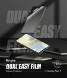 Google Pixel 7 Screen Protector | Dual Easy Film - A screen protector being applied to a Google Pixel 7 smartphone.