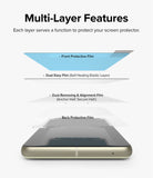 Google Pixel 7 Screen Protector | Dual Easy Film - Exploded view showing four layers of screen protector film.