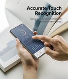 Google Pixel 7 Screen Protector | Dual Easy Film - Hand touching a smartphone screen displaying fitness data.