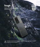 Galaxy S20 Ultra Case | Fusion Matte - Matte phone case on rocky terrain with military-grade drop protection text.