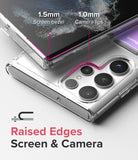 Galaxy S22 Ultra Case | Fusion Card - Clear phone case showing 1.5mm screen bezel and 1.0mm raised camera lip protection.