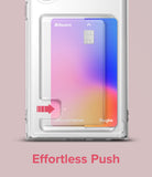 Galaxy S22 Ultra Case | Fusion Card - Clear phone case with a gradient card slot and a red arrow indicating a push motion.