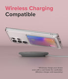 Galaxy S22 Ultra Case | Fusion Card - Clear phone case with a card holder hovering above a wireless charging pad.